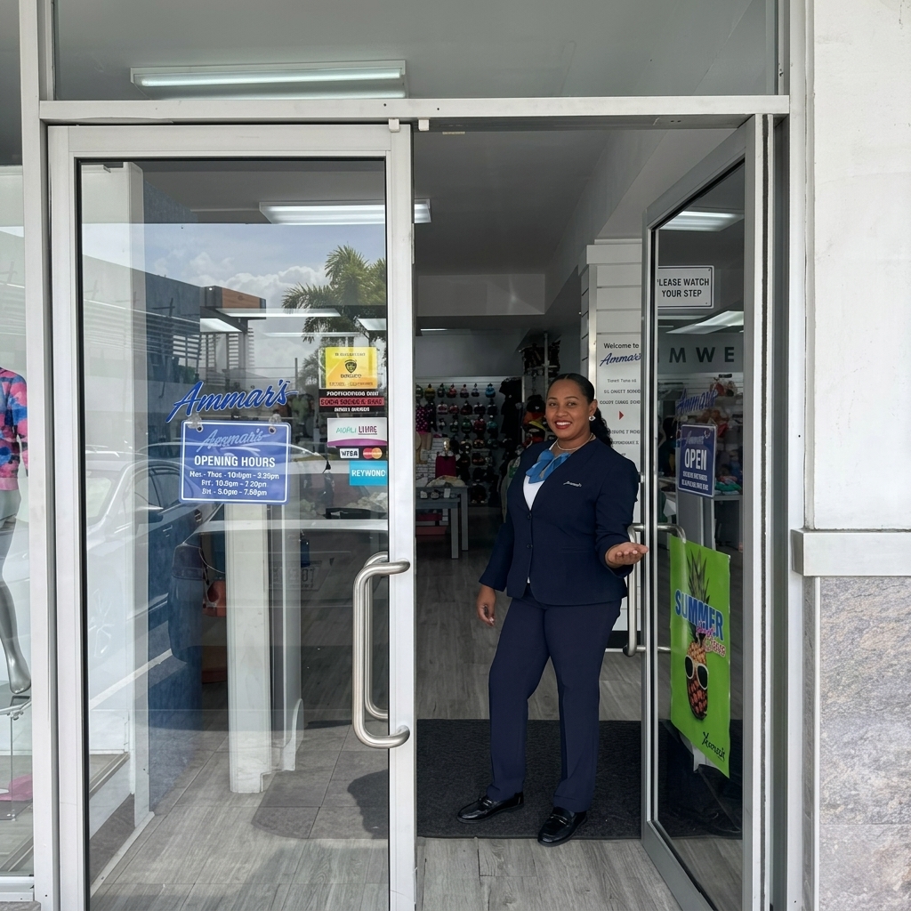 A friendly Ammar's team member welcoming customers at the store entrance