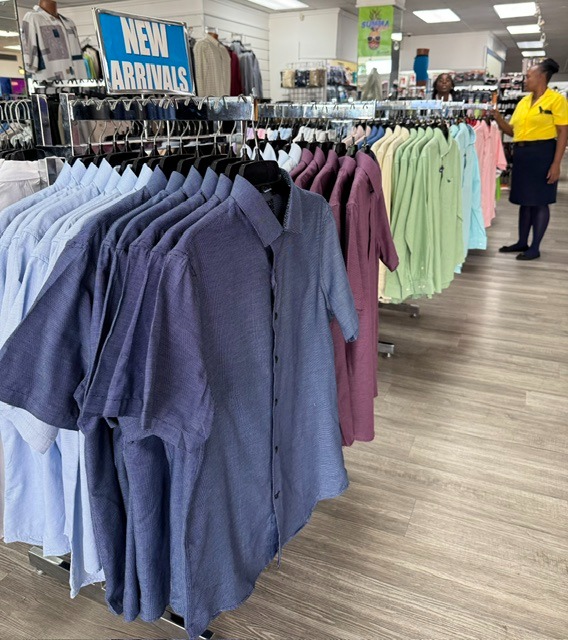 Colorful short-sleeve shirts display on the New Arrivals rack